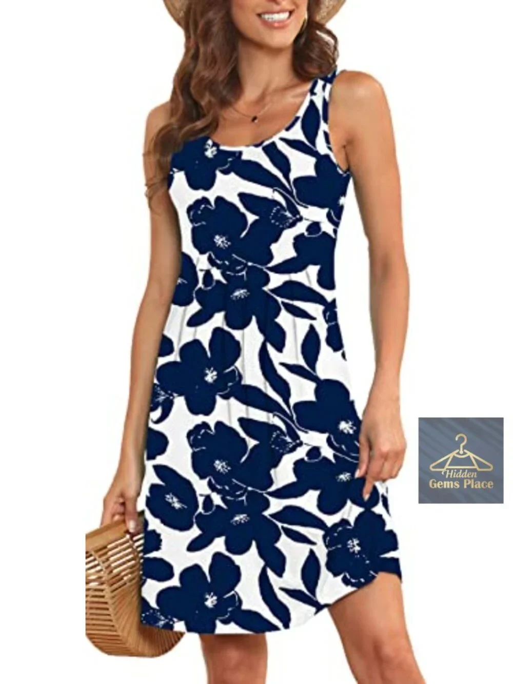 Sleeveless Midi Pleated A-Line Tank Dress Rayon Blend Summer Casual
